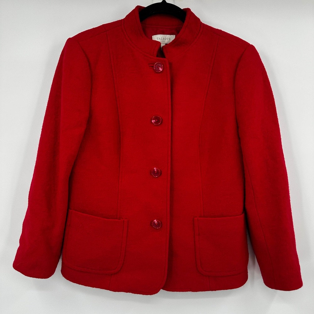 Talbots Red Wool Blend Stand Collar Button Front Jacket Coat Womens Size 6